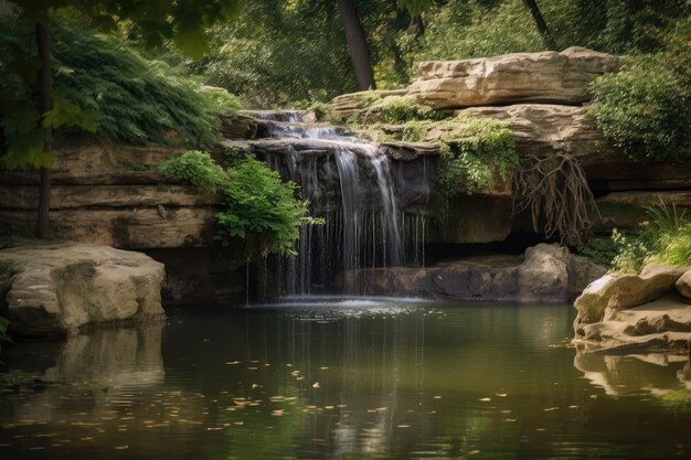 Cascada que cae en un estanque tranquilo