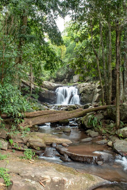 Cascada que fluye de las montañas en la cascada de Phu SOI DAO en Loei.