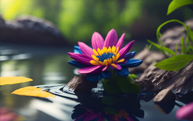 cascada con rio y flores