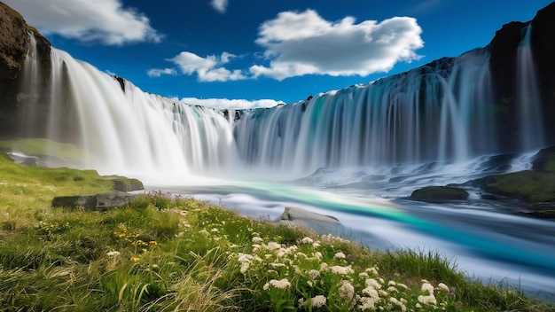 La cascada de Seljalandsfoss en Islandia en verano