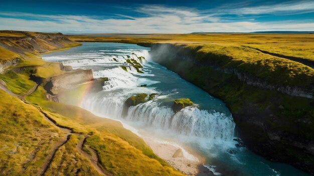 La cascada de Seljalandsfoss en Islandia en verano