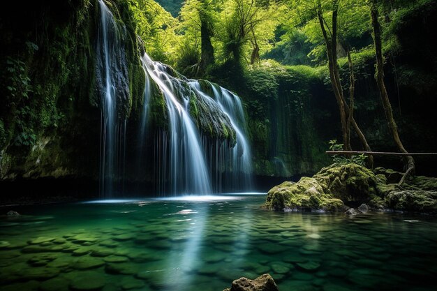 Foto una cascada serena en un santuario de bosque exuberante