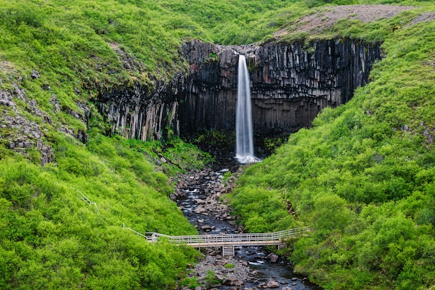 Cascada Svartifoss en el sureste de Islandia