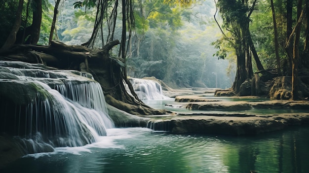 Cascadas etéreas en Tailandia Fotografía de película analógica cautivadora