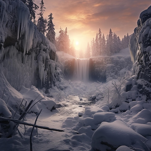 cascadas y nieve en el norte de Finlandia