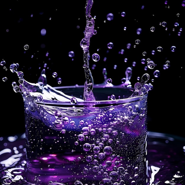 Cascata de suco de mirtilo com efeito de textura de minúsculas bolhas fluidas azuis púrpuras profundas para banner de decoração