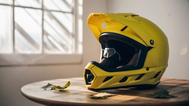 Casco amarillo en la mesa