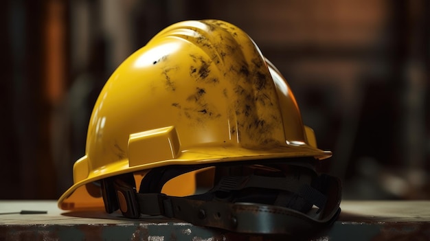 Un casco amarillo con la palabra construcción