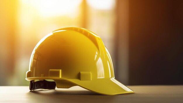 Casco amarillo en el sitio de construcción Día del Trabajo Generativo Ai