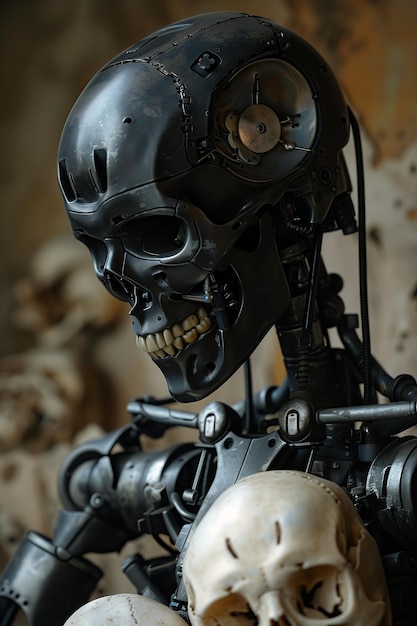 Foto casco cráneo motocicleta maldad inteligencia artificial año conectado máquinas del corazón ci enfermo