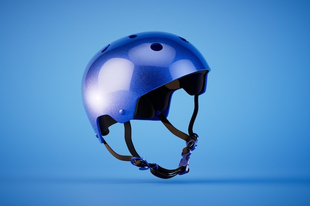 Un casco deportivo azul protector aislado sobre un fondo azul en 3D