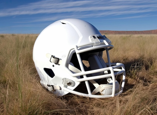 Casco de fútbol americano en el campo con espacio para copiar