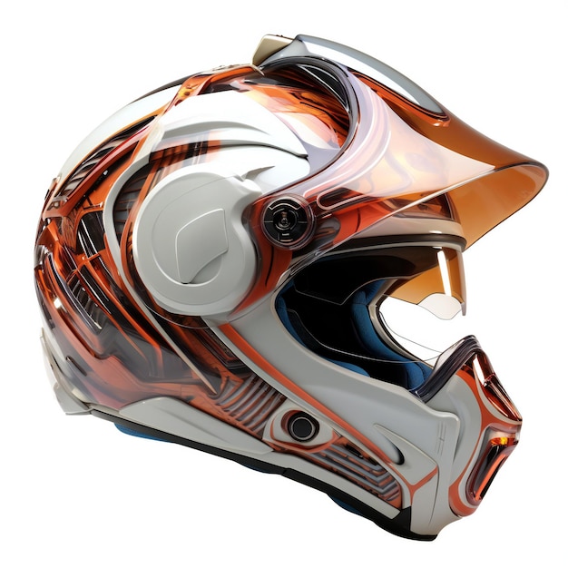 Casco de moto aislado sobre fondo blanco.