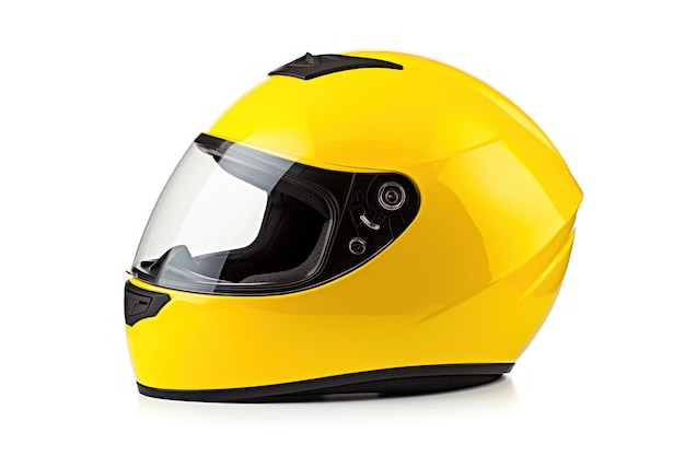 un casco de motocicleta amarillo sobre un fondo blanco