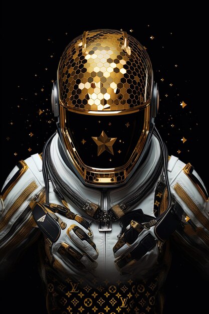 un casco de oro con estrellas y estrellas en él