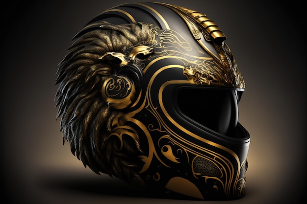 Casco Premier con obra de arte generada por Ai en color dorado y negro