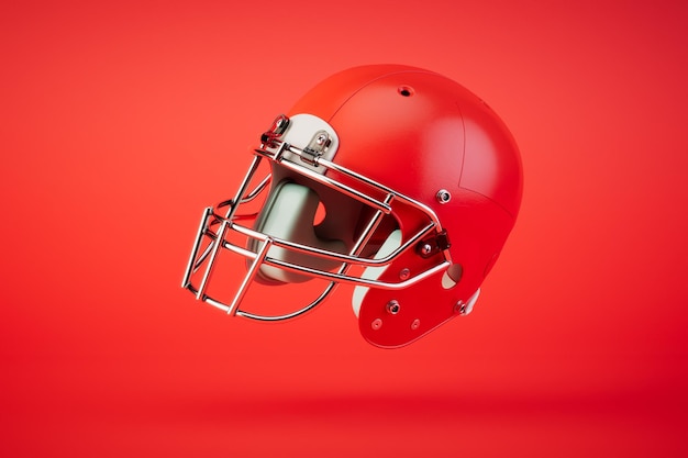 Casco de rugby rojo sobre fondo rojo 3d render