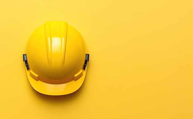 Casco de seguridad amarillo sobre fondo amarillo vista superior IA generativa