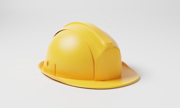Casco de seguridad de casco amarillo sobre fondo blanco Concepto de ingeniería de construcción y negocios Representación de ilustración 3D