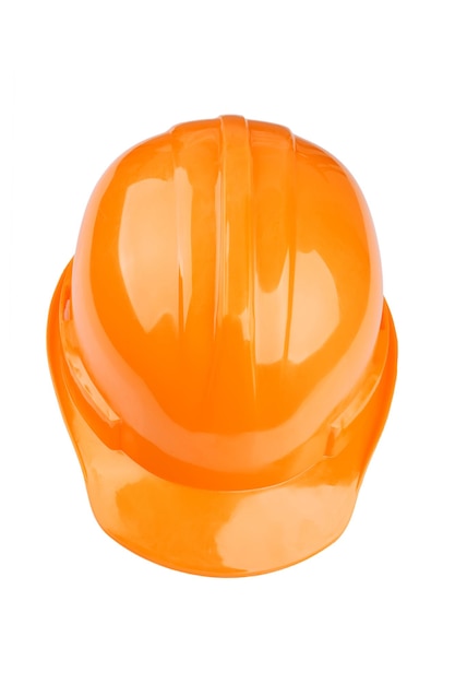 Casco de seguridad naranja sobre fondo blanco.