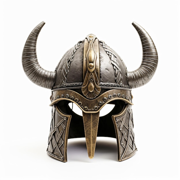 Casco vikingo aislado sobre un fondo blanco