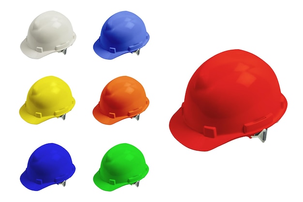 Cascos de colores sobre un fondo blanco