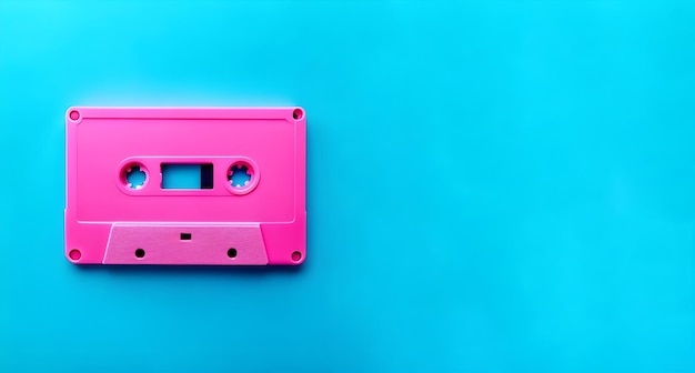 Foto casete de audio rosado retro con fondo azul música de estilo 8090