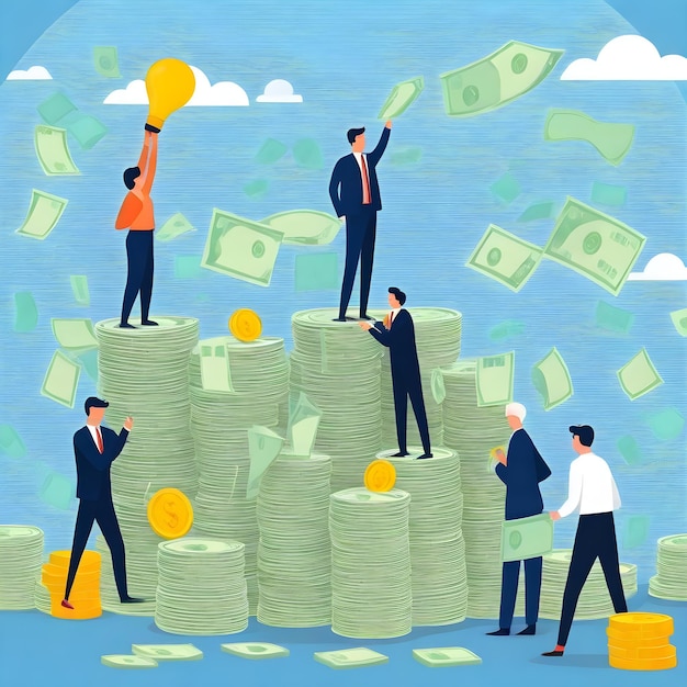 Cash Flow Tiny People Illustration, die Investitionen und Analysen im Geschäft darstellt