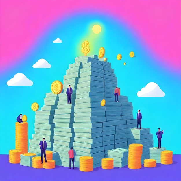 Cash Flow Tiny People Illustration, die Investitionen und Analysen im Geschäft darstellt