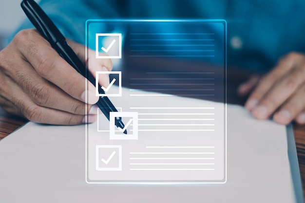 Casilla de verificación para empresarios en la lista de verificación de control de la calidad de los documentos y el concepto de proyecto de aprobación empresarial