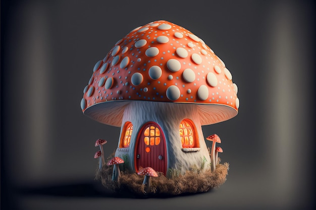 Casinha de conto de fadas no cogumelo fly agaric miniatura generativa ai