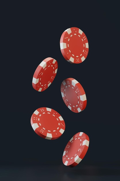 Casino-Chips fallen auf den schwarzen Hintergrund Casino-Spiel 3D-Chips Online-Casino-Banner Roter Chip 3D