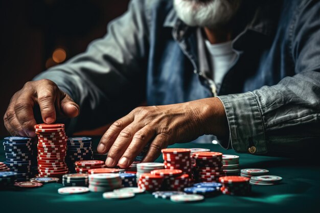 Casino-Chips Poker-Karten auf dunklem Grunge-Hintergrund Natürliche Farbe