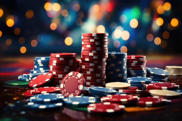 Casino-Chips Rote grüne Spielschilder Spielmarken Spalten mit Glücksspielmünzen Glücksspiel-Casino