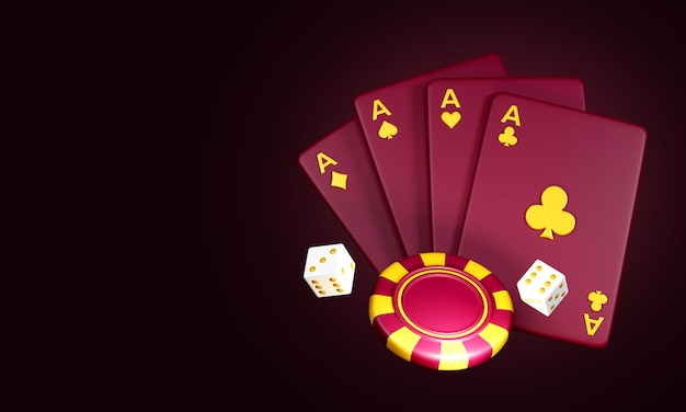 Casino-Chips und Spielkarten 3D-Rendering Casino-Cards mit Poker-Chips Online-Spielen