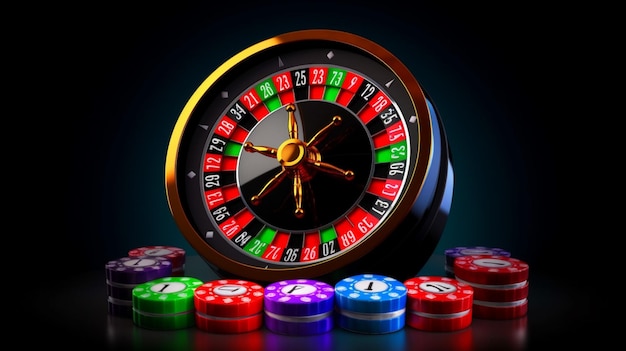 Casino-Element-Isolation auf dem farbenfrohen Spielautomaten Roulette während Dice Casino-Chip