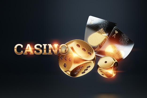 Casino-Konzept Poster für Casino-Design Luxus-Design in Schwarz und Gold Spielkarten auf dunklem Hintergrund Baccarat Poker Blackjack 3D render 3D-Illustration
