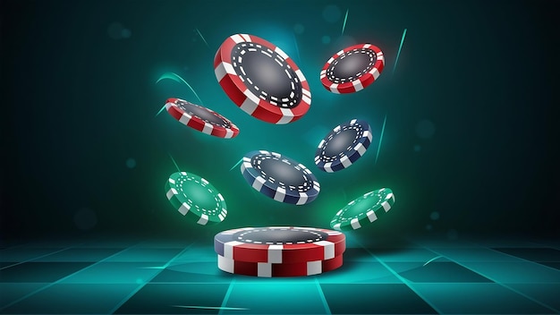 Casino-Neon-Chips Poker-Chips fallen auf das Premium-Foto