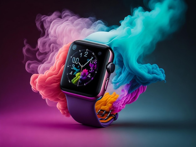 Caso de aluminio plateado Apple Watch Sport 42mm con banda deportiva negra con aplicacion de actividad en la pantalla Imagen Premium generada con IA