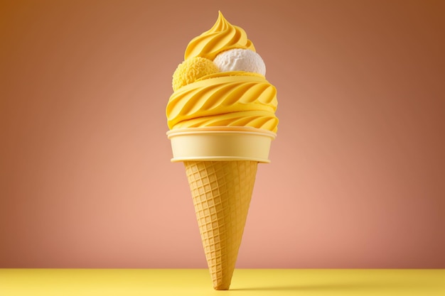 Casquinha de sorvete amarela com uma bola de sorvete