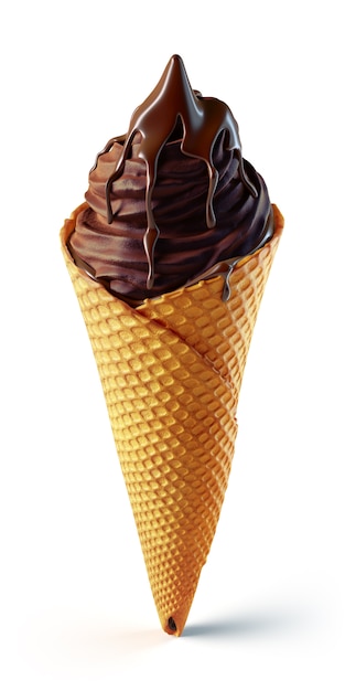 Casquinha de sorvete de chocolate com cobertura marrom