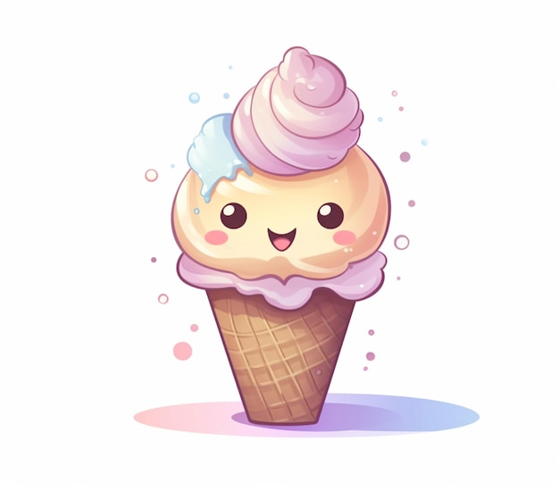 Casquinha de sorvete de desenho animado com uma cobertura rosa e azul generativa ai