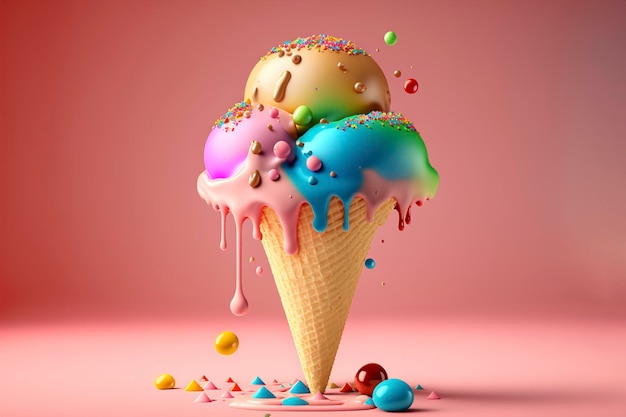 Casquinha de sorvete derretendo criada com ilustração de alta qualidade de tecnologia ai generativa