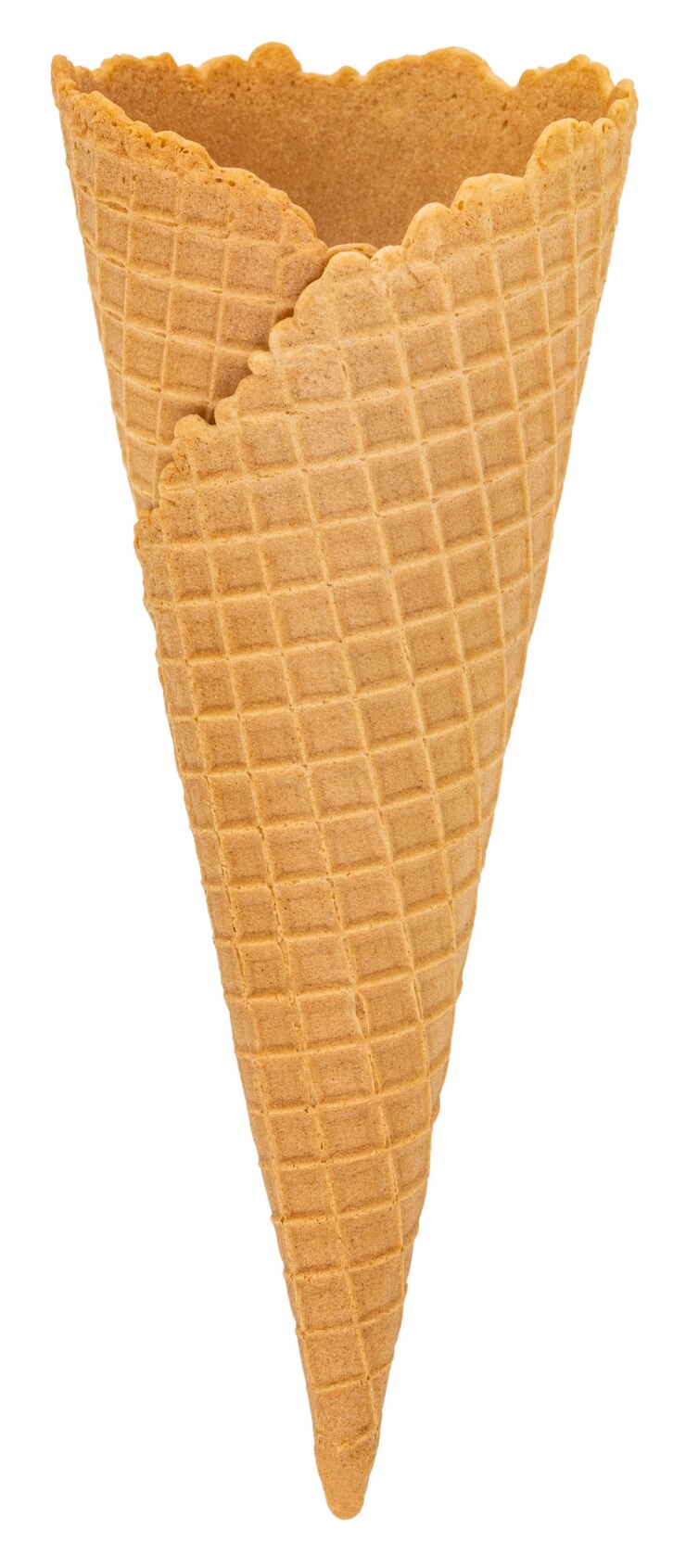 Casquinha de sorvete waffle em branco isolada no branco.
