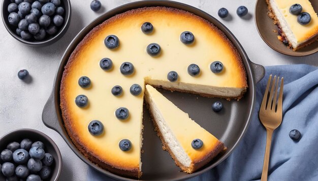 Casserole de queso cottage pastel de queso con arándanos en la sartén