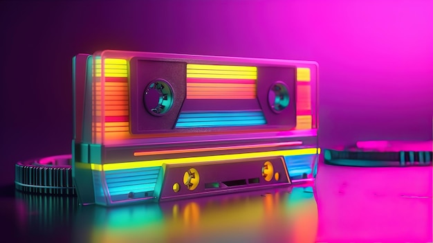 Cassete de áudio 3D com fita Cassete de áudio vintage com música retrô Generative Ai