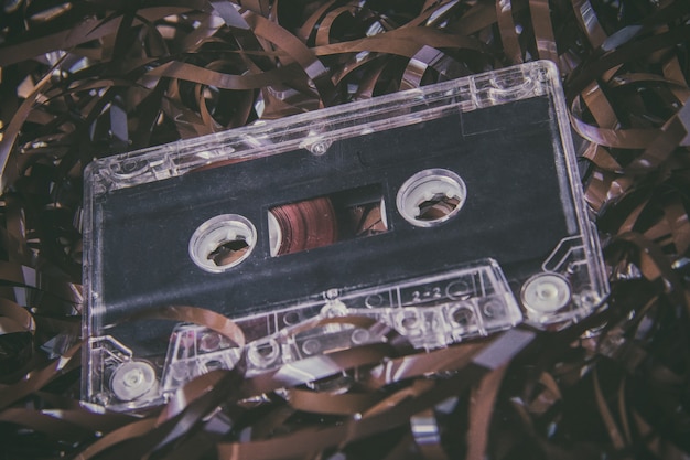 Cassete de áudio magnético vintage contra filme