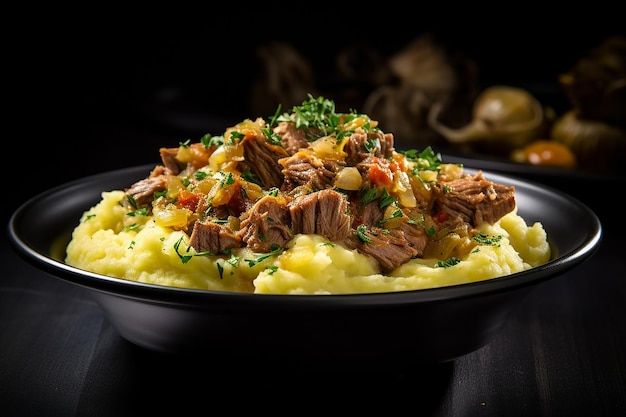 Cassoeula traditionelles lombardisches Gericht mit einem Eintopf aus Schweinefleisch und Kohl, oft mit Polenta serviert Italienisches saisonales Komfortgericht