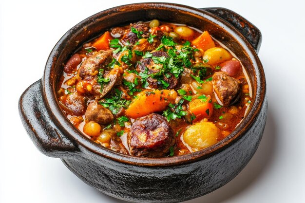 Un cassoulet abundante y sabroso un plato tradicional francés servido en una olla de arcilla rústica El c