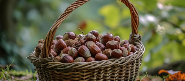 Castanhas frescas dentro do cesto